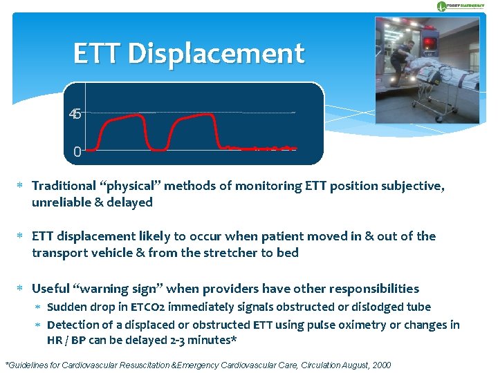 ETT Displacement 45 0 Traditional “physical” methods of monitoring ETT position subjective, unreliable &