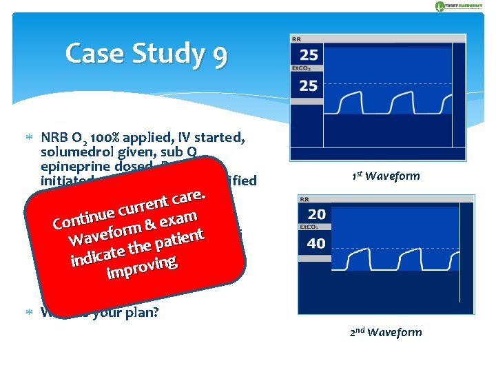 Case Study 9 NRB O 2 100% applied, IV started, solumedrol given, sub Q