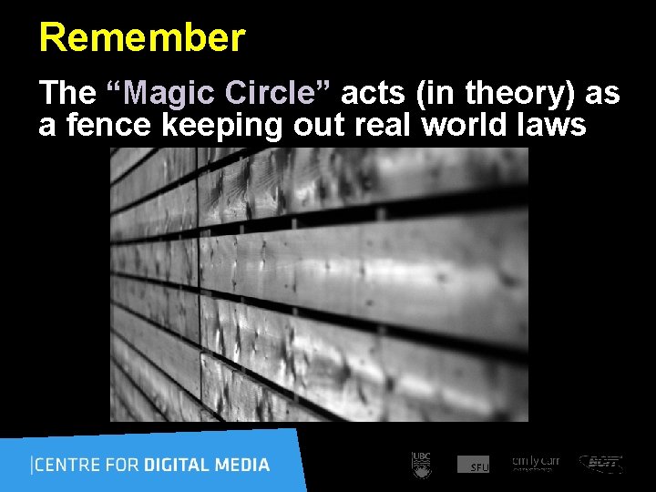 Remember The “Magic Circle” acts (in theory) as a fence keeping out real world