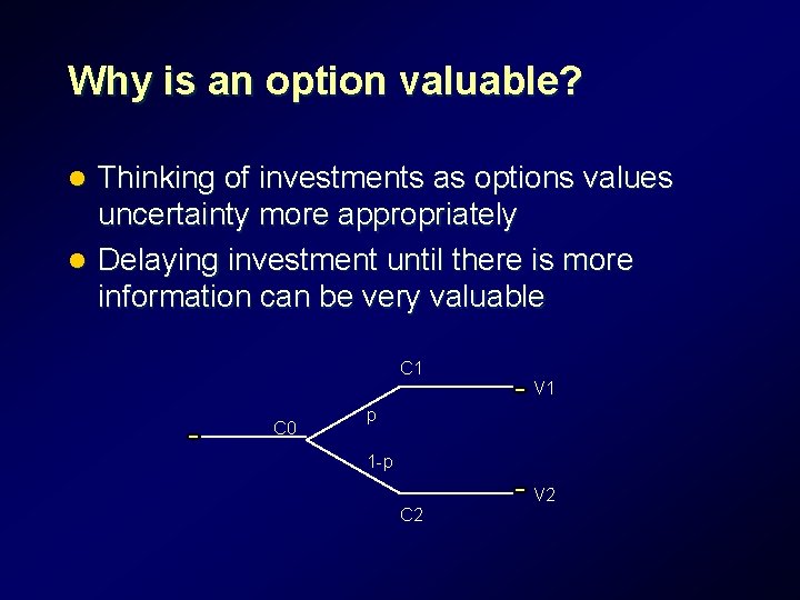 Why is an option valuable? Thinking of investments as options values uncertainty more appropriately Why is an option valuable? Thinking of investments as options values uncertainty more appropriately