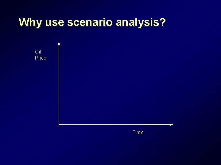 Why use scenario analysis? Oil Price Time Why use scenario analysis? Oil Price Time