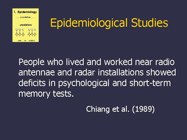 Epidemiological Studies People who lived and worked near radio antennae and radar installations showed