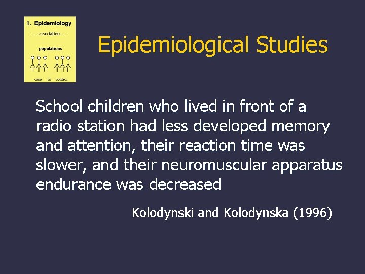 Epidemiological Studies School children who lived in front of a radio station had less