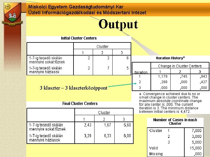 Miskolci Egyetem Gazdaságtudományi Kar Üzleti Információgazdálkodási és Módszertani Intézet Output 3 klaszter – 3 Miskolci Egyetem Gazdaságtudományi Kar Üzleti Információgazdálkodási és Módszertani Intézet Output 3 klaszter – 3