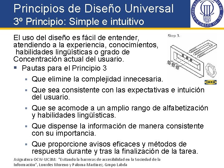 Principios de Diseño Universal 3º Principio: Simple e intuitivo El uso del diseño es