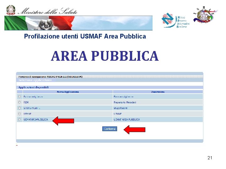 Profilazione utenti USMAF Area Pubblica AREA PUBBLICA 21 