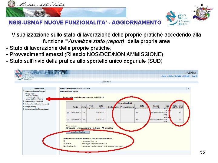 NSIS-USMAF NUOVE FUNZIONALITA’ - AGGIORNAMENTO Visualizzazione sullo stato di lavorazione delle proprie pratiche accedendo