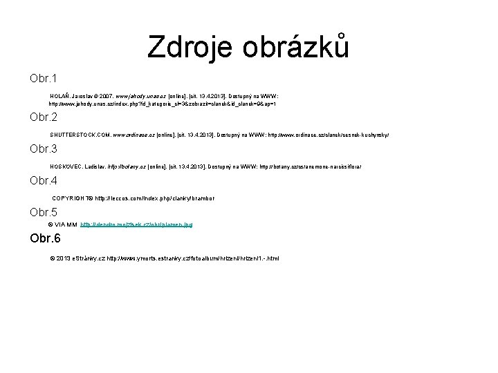 Zdroje obrázků Obr. 1 HOLAŇ, Jaroslav © 2007. www. jahody. unas. cz [online]. [cit.