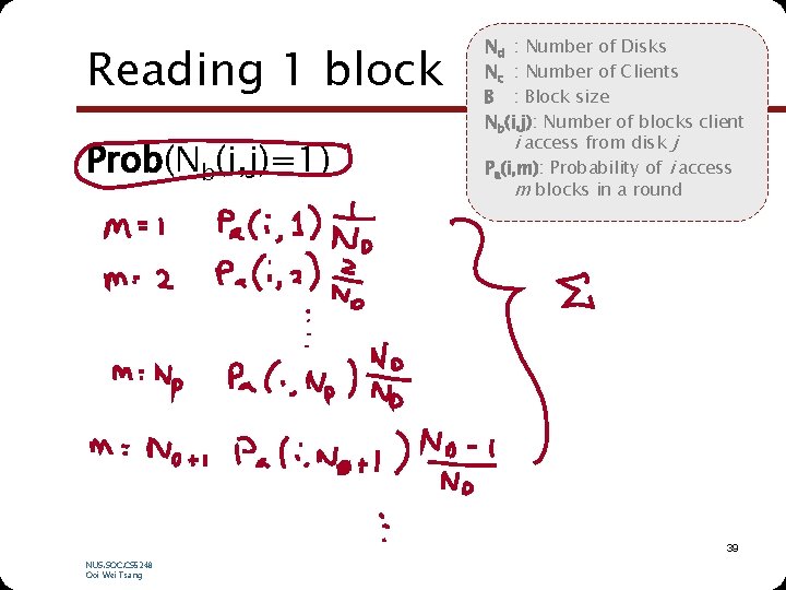 Reading 1 block Prob(Nb(i, j)=1) Nd : Number of Disks Nc : Number of