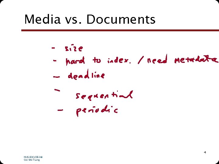 Media vs. Documents 4 NUS. SOC. CS 5248 Ooi Wei Tsang 