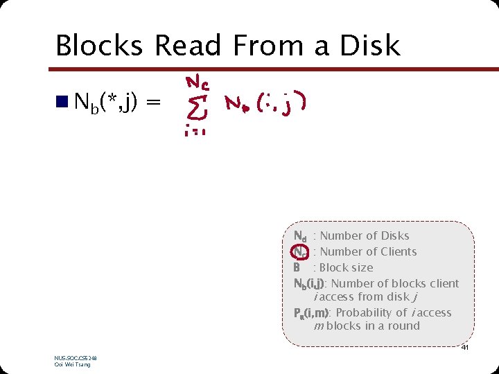Blocks Read From a Disk n Nb(*, j) = Nd : Number of Disks