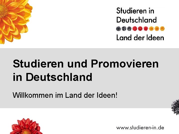 Studieren und Promovieren in Deutschland Willkommen im Land der Ideen! 