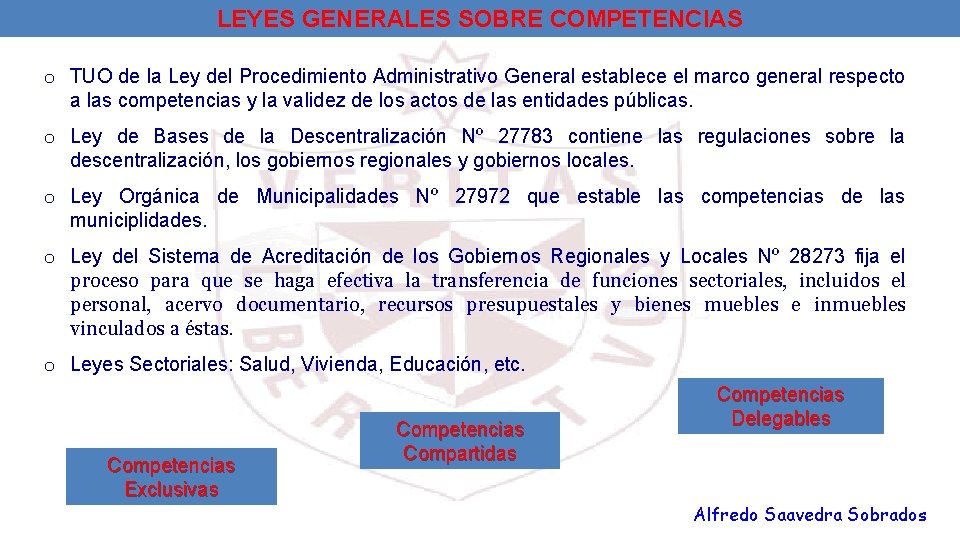 LEYES GENERALES SOBRE COMPETENCIAS o TUO de la Ley del Procedimiento Administrativo General establece