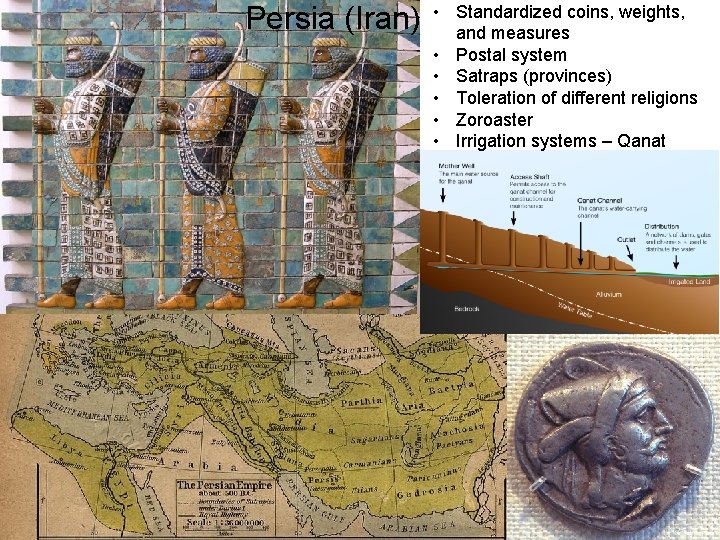 Persia (Iran) • Standardized coins, weights, and measures • Postal system • Satraps (provinces)