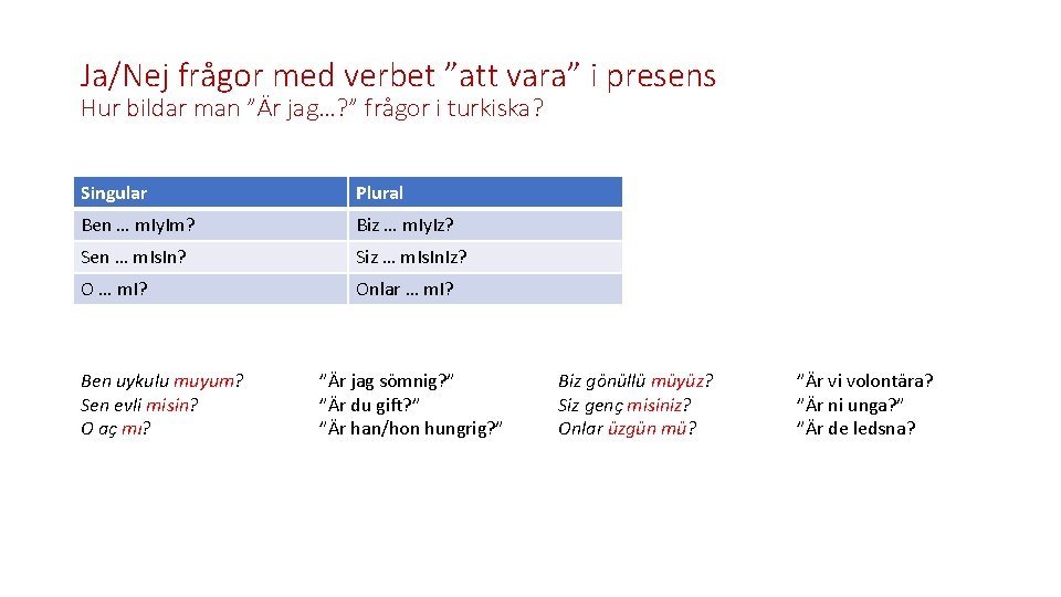Ja/Nej frågor med verbet ”att vara” i presens Hur bildar man ”Är jag…? ”