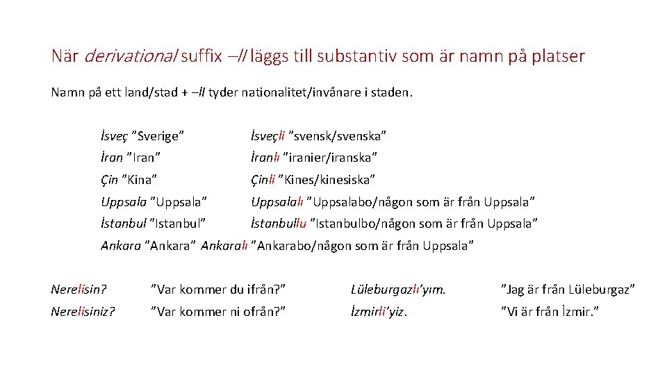 När derivational suffix –l. I läggs till substantiv som är namn på platser Namn