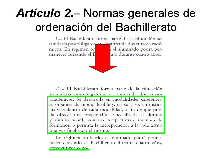 Artículo 2. – Normas generales de ordenación del Bachillerato 
