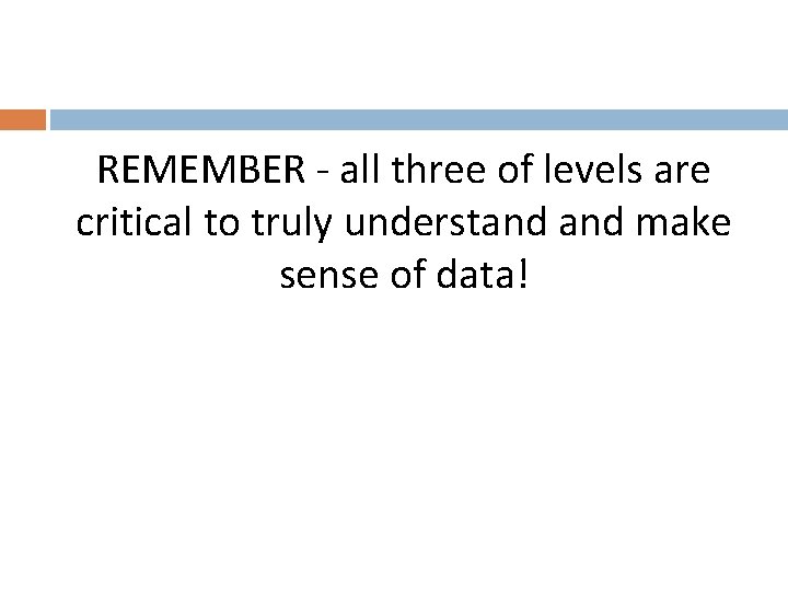 REMEMBER - all three of levels are critical to truly understand make sense of