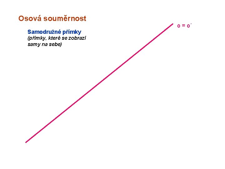 Osová souměrnost Samodružné přímky (přímky, které se zobrazí samy na sebe) o = o´