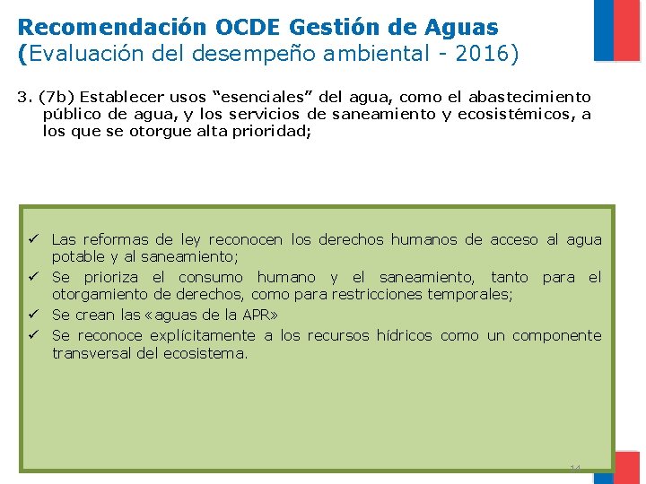 Recomendación OCDE Gestión de Aguas (Evaluación del desempeño ambiental - 2016) 3. (7 b)