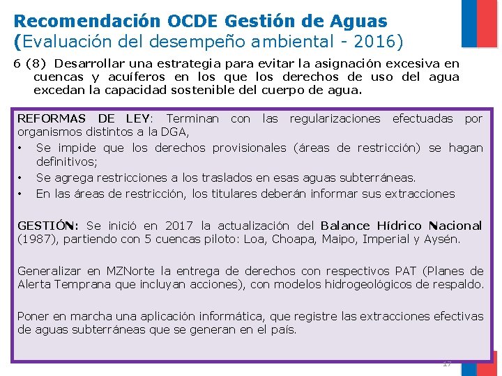 Recomendación OCDE Gestión de Aguas (Evaluación del desempeño ambiental - 2016) 6 (8) Desarrollar