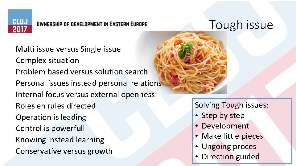Tough issue Multi issue versus Single issue Complex situation Problem based versus solution search