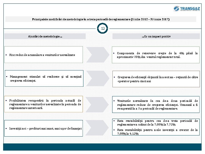 Principalele modificări de metodologie în a treia perioadă de reglementare (1 iulie 2012 –