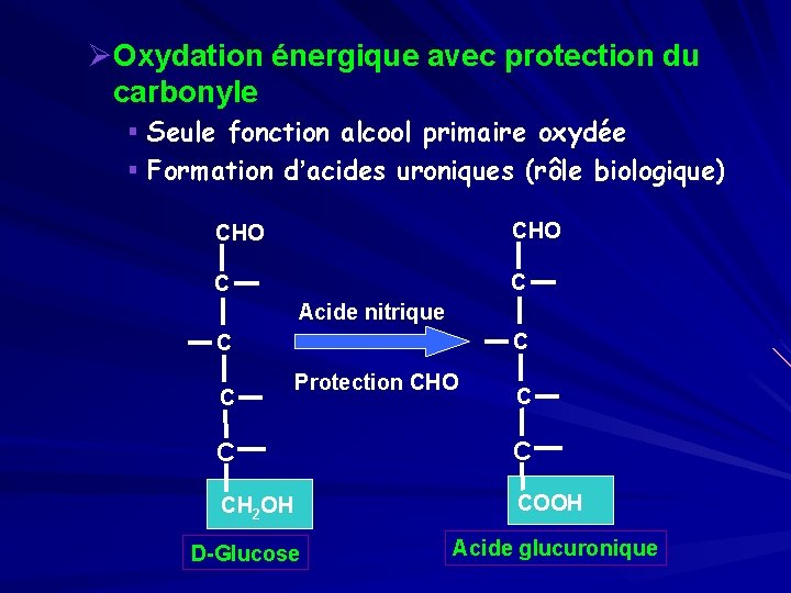 ØOxydation énergique avec protection du carbonyle § Seule fonction alcool primaire oxydée § Formation