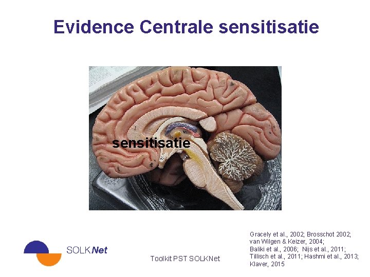 Evidence Centrale sensitisatie Toolkit PST SOLKNet Gracely et al. , 2002; Brosschot 2002; van