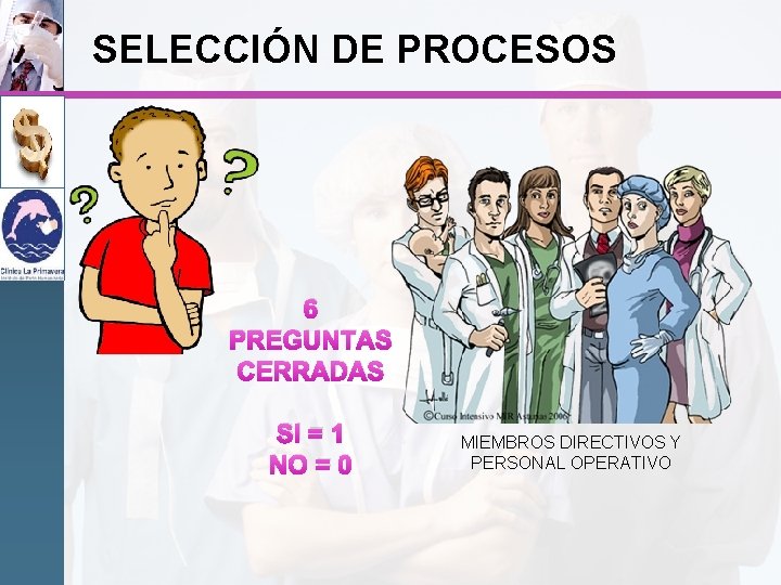 SELECCIÓN DE PROCESOS 6 PREGUNTAS CERRADAS SI = 1 NO = 0 MIEMBROS DIRECTIVOS