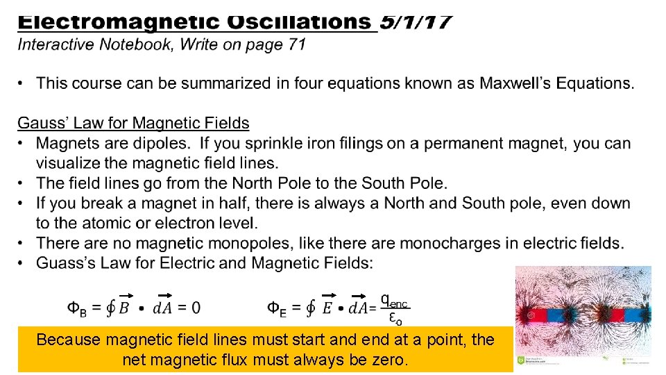  Because magnetic field lines must start and end at a point, the net