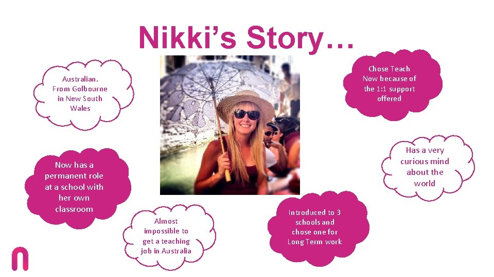 Nikki’s Story… Chose Teach Now because of the 1: 1 support offered Australian. From