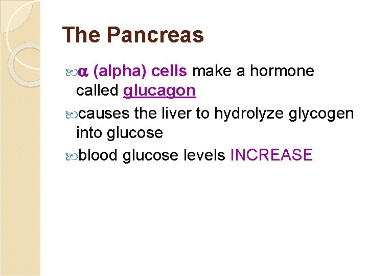 The Pancreas (alpha) cells make a hormone called glucagon causes the liver to hydrolyze