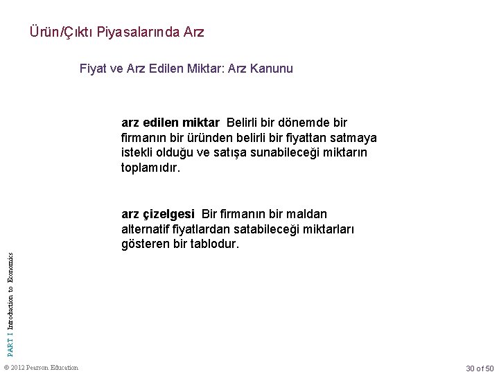 Ürün/Çıktı Piyasalarında Arz Fiyat ve Arz Edilen Miktar: Arz Kanunu arz edilen miktar Belirli