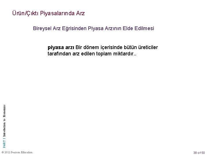 Ürün/Çıktı Piyasalarında Arz Bireysel Arz Eğrisinden Piyasa Arzının Elde Edilmesi PART I Introduction to