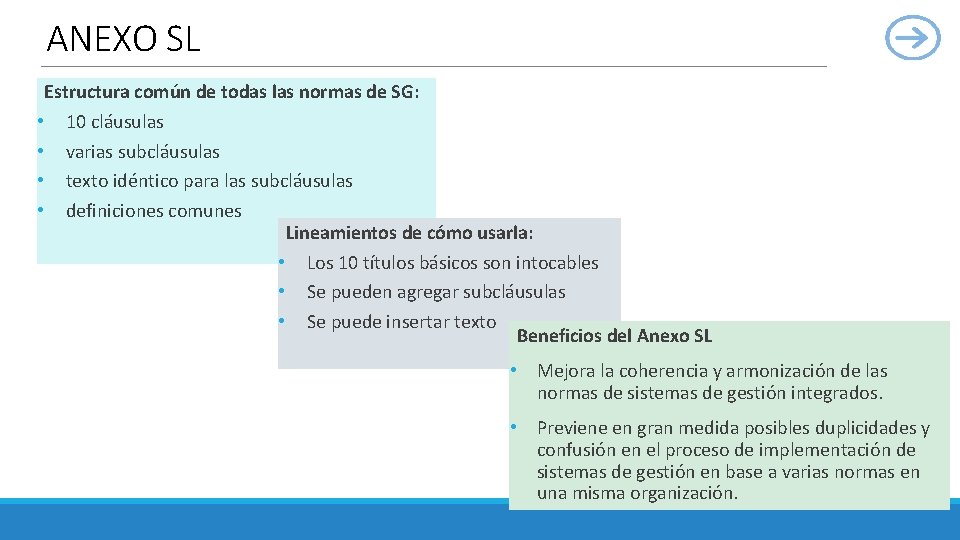 ANEXO SL Estructura común de todas las normas de SG: • 10 cláusulas •