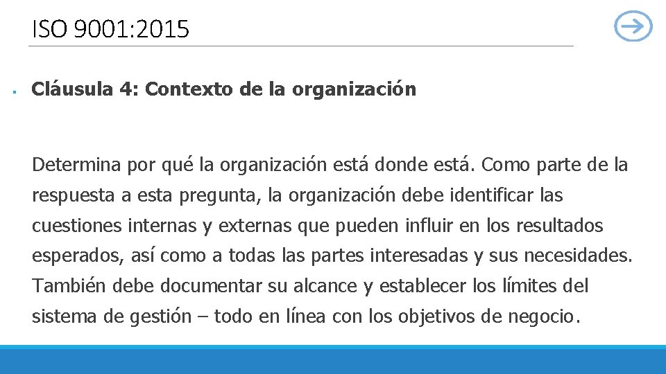 ISO 9001: 2015 § Cláusula 4: Contexto de la organización Determina por qué la
