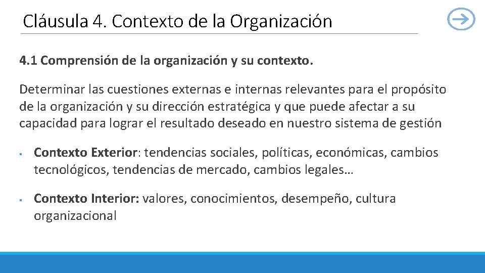 Cláusula 4. Contexto de la Organización 4. 1 Comprensión de la organización y su