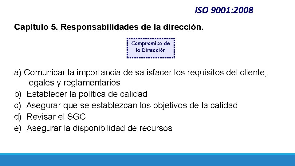 ISO 9001: 2008 Capítulo 5. Responsabilidades de la dirección. Compromiso de la Dirección a)