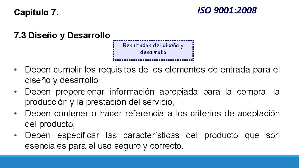ISO 9001: 2008 Capítulo 7. 7. 3 Diseño y Desarrollo Resultados del diseño y