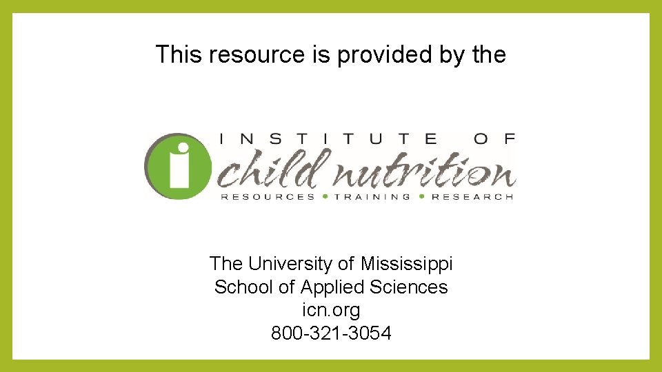 This resource is provided by the The University of Mississippi School of Applied Sciences