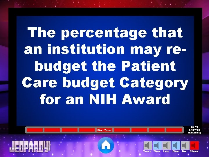 The percentage that an institution may rebudget the Patient Care budget Category for an