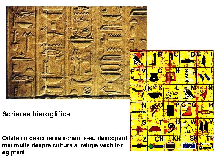 Scrierea hieroglifica Odata cu descifrarea scrierii s-au descoperit mai multe despre cultura si religia