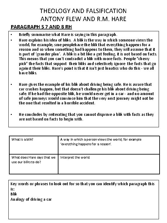 THEOLOGY AND FALSIFICATION ANTONY FLEW AND R. M. HARE PARAGRAPH S 7 AND 8