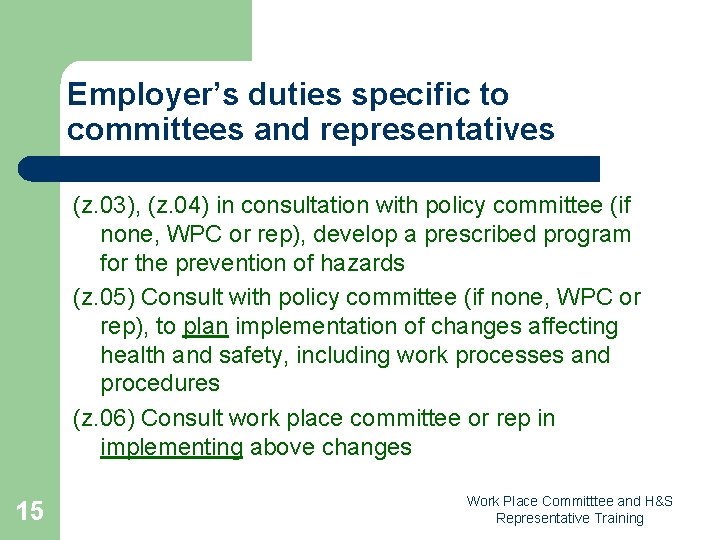 Employer’s duties specific to committees and representatives (z. 03), (z. 04) in consultation with