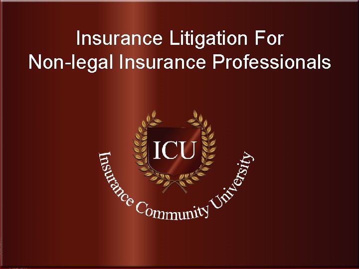 Insurance Litigation For Non-legal Insurance Professionals www. Insurance. Community. University. com. 