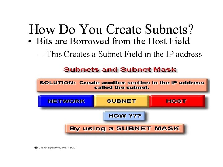 How Do You Create Subnets? • Bits are Borrowed from the Host Field –