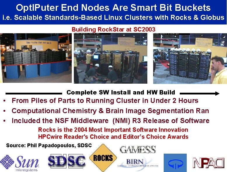 Opt. IPuter End Nodes Are Smart Bit Buckets i. e. Scalable Standards-Based Linux Clusters