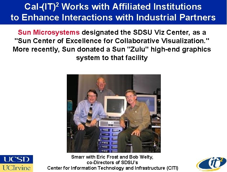 Cal-(IT)2 Works with Affiliated Institutions to Enhance Interactions with Industrial Partners Sun Microsystems designated