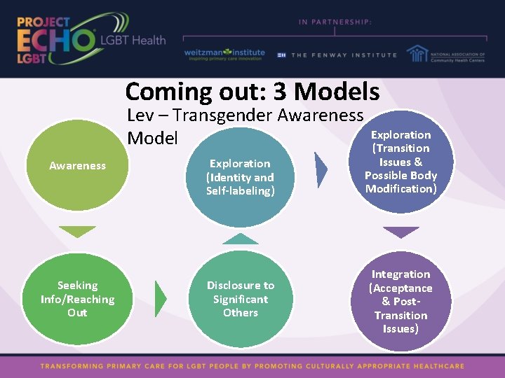 Coming out: 3 Models Lev – Transgender Awareness Exploration Model (Transition Awareness Seeking Info/Reaching